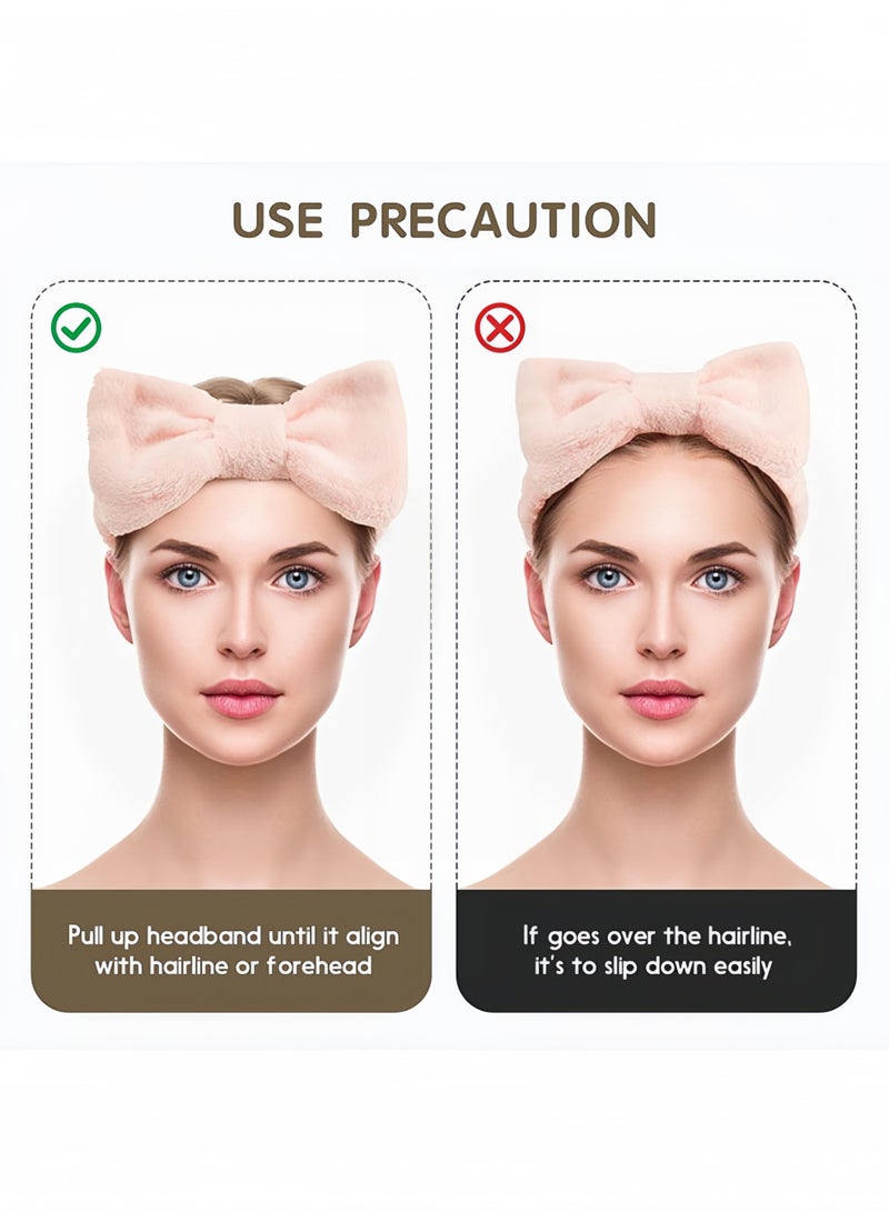 QIRRA 6 Pcs Makeup Headband & Wristband Set, Soft Microfiber Bow Hair Band with Towel Wristbands for Women, Prevent Water Drips, Skincare Spa Makeup Accessories (Pink + Beige) - Image 4