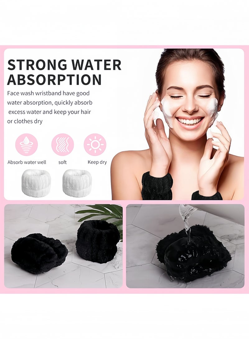 QIRRA 6 Pcs Makeup Headband & Wristband Set, Soft Microfiber Bow Hair Band with Towel Wristbands for Women, Prevent Water Drips, Skincare Spa Makeup Accessories (Pink + Beige) - Image 3