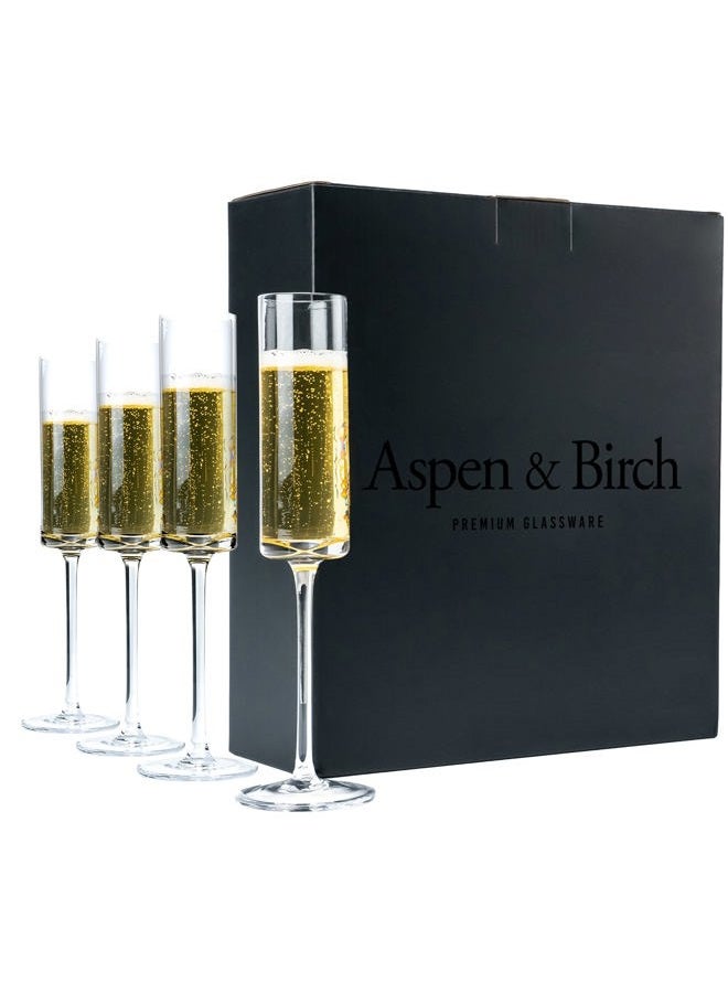 Aspen & Birch مجموعة كؤوس الشمبانيا الحديثة من 4 - كؤوس الشمبانيا - كؤوس الميموزا، زجاج كريستالي فاخر، شفاف، 6 أونصات، كؤوس شمبانيا مصنوعة يدويًا - مصنوعة يدويًا بواسطة الحرفيين - Image 1