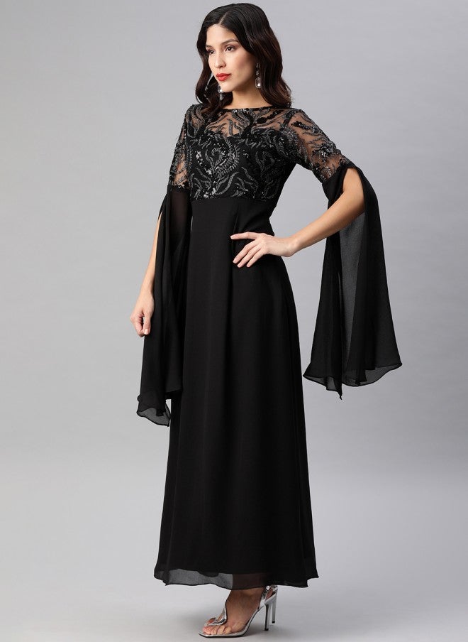 Athena Black Embellished Maxi Dress for Women - Image 4