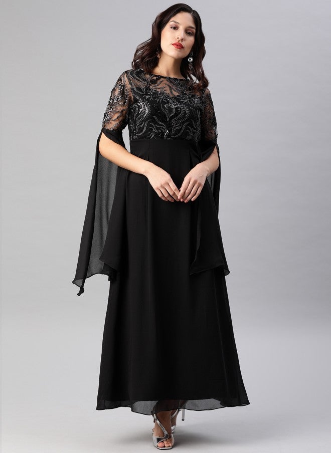 Athena Black Embellished Maxi Dress for Women - Image 3