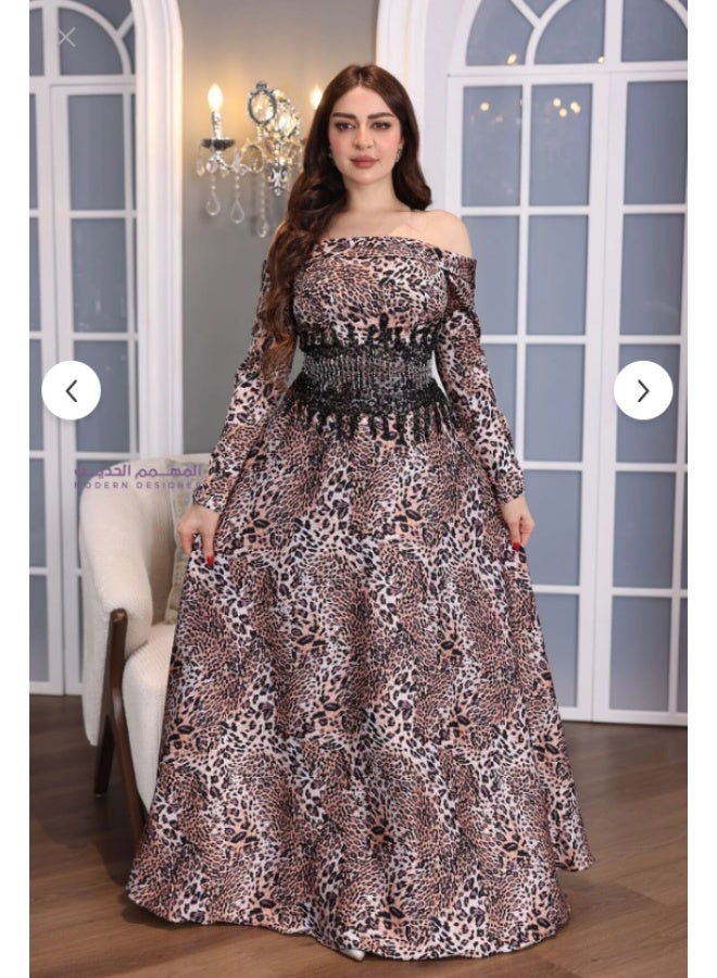 المصمم الحديث فستان مناسبات بتطريز فخم باللون النمري الانيق يتم التطريز على ايادي خبراء في مجال التطريز - Image 2