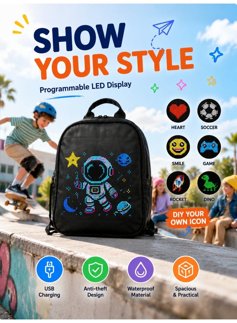 CRONY R1 LED Display Backpack, Customizable Programmable Smart Light-Up Digital Screen, Waterproof Oxford Cloth, USB Charging Port, Anti-Theft Zipper, Soft Back Contoured Panel for Motorcycle, Cycling, Travel, School - Image 3