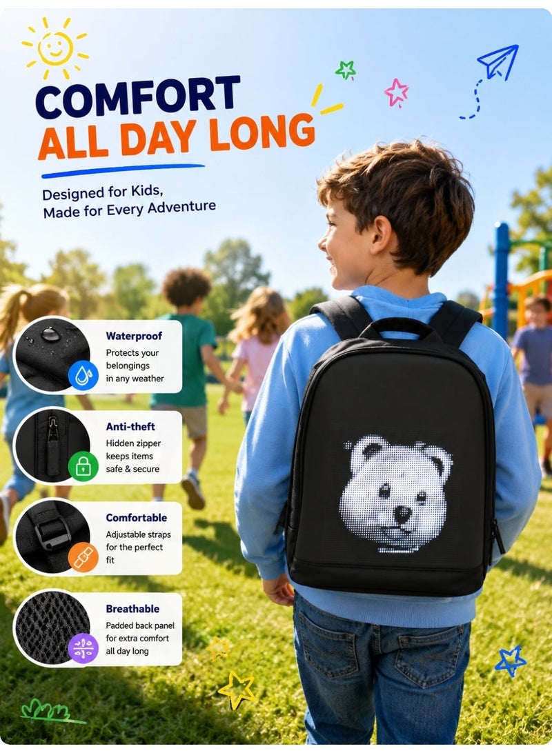 CRONY R1 LED Display Backpack, Customizable Programmable Smart Light-Up Digital Screen, Waterproof Oxford Cloth, USB Charging Port, Anti-Theft Zipper, Soft Back Contoured Panel for Motorcycle, Cycling, Travel, School - Image 4