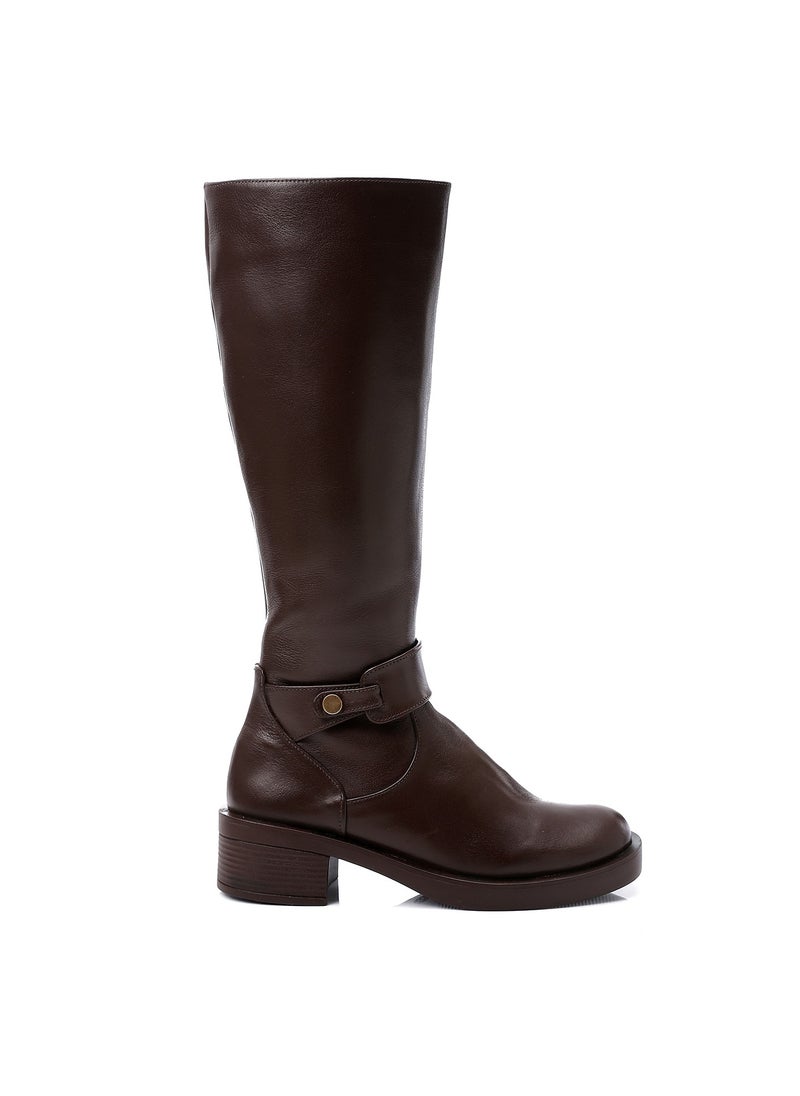 Mr.joe Round Toecap Zipper Knee High Boots - Chocolate Brown  - Image 1