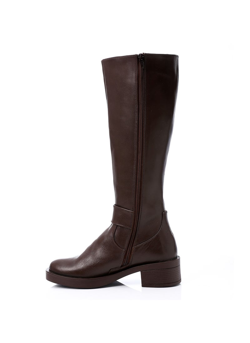 Mr.joe Round Toecap Zipper Knee High Boots - Chocolate Brown  - Image 3