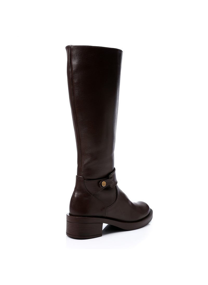 Mr.joe Round Toecap Zipper Knee High Boots - Chocolate Brown  - Image 4