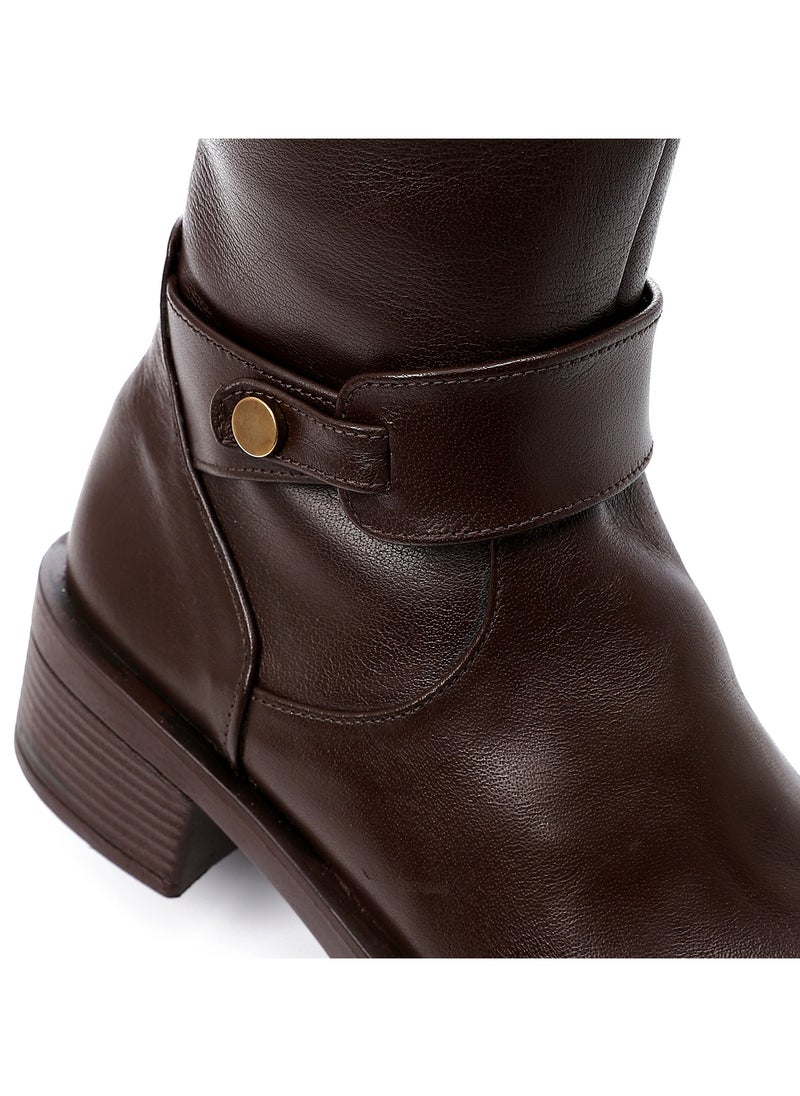 Mr.joe Round Toecap Zipper Knee High Boots - Chocolate Brown  - Image 5