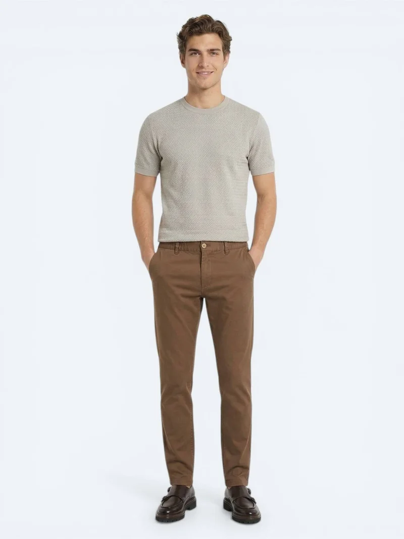 Kip Brown Weaving Jogging Fit Casual Cotton Blended Trousers