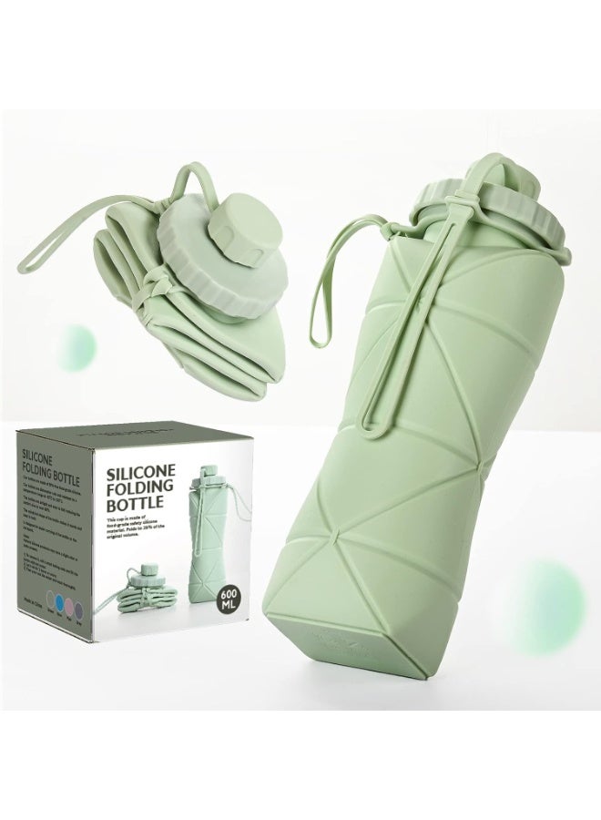 Bukela Collapsible Water Bottle, Silicone Foldable Water Bottles For Travel, Easy-To-Carry Design And Compact Size, BPA Free,600ML (Green) - Image 1