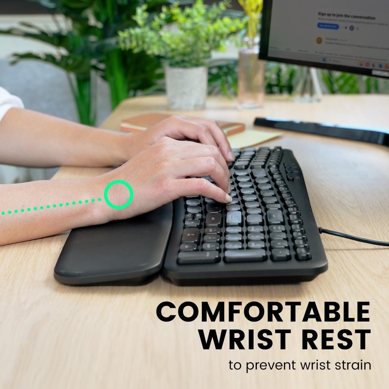 Perixx PERIBOARD-536B US, Wired Ergonomic Compact USB Keyboard - 16.34 x 5.71 x 1.61 inches Dimension - Build-in Number Pad - Detachable Wrist Rest - Silent Typing - Black - Image 5