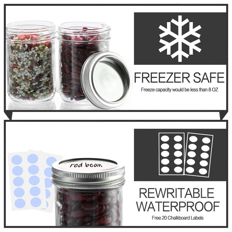 KAMOTA Mason Jars, 8 oz Glass Jars With Regular Lids and Bands, Ideal for Jam, Honey, Wedding Favors, Shower Favors,DIY Spice Jars, 16 Pack, Extra 16 Lids & 20 Whiteboard Labels - Image 4