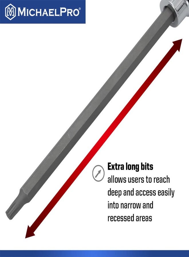 MichaelPro طقم رؤوس مفكات توركس طويلة من MichaelPro، 12 قطعة، مقاس 3/8 بوصة، من T10 إلى T60، بطول 6 بوصات لسهولة الوصول إلى المناطق العميقة، مصنوع من فولاذ CR-V وS2 عالي المقاومة لعزم الدوران، مع حقيبة تخزين متينة - MP012019 - Image 3