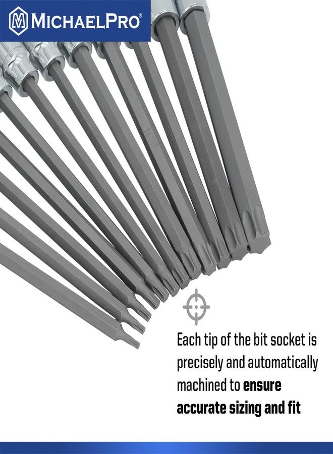 MichaelPro طقم رؤوس مفكات توركس طويلة من MichaelPro، 12 قطعة، مقاس 3/8 بوصة، من T10 إلى T60، بطول 6 بوصات لسهولة الوصول إلى المناطق العميقة، مصنوع من فولاذ CR-V وS2 عالي المقاومة لعزم الدوران، مع حقيبة تخزين متينة - MP012019 - Image 4