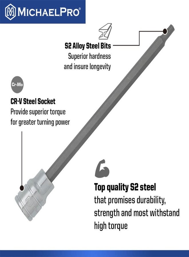 MichaelPro طقم رؤوس مفكات توركس طويلة من MichaelPro، 12 قطعة، مقاس 3/8 بوصة، من T10 إلى T60، بطول 6 بوصات لسهولة الوصول إلى المناطق العميقة، مصنوع من فولاذ CR-V وS2 عالي المقاومة لعزم الدوران، مع حقيبة تخزين متينة - MP012019 - Image 5