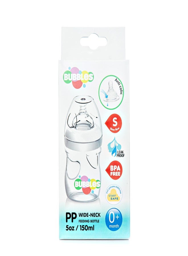 Bubbles Wide Neck Anti Colic Wide Neck Essential Baby Feeding Bottle 150 ml (Blue) - Image 3