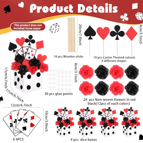 WinnerWhy 8 Sets Casino Theme Party Decoration Dice Favor Boxes Poker Toppers for Table Centerpieces with Flowers Poker Cutouts and Sticks for Las Vega Game Night Themed Party Decor - Image 5