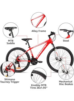 Spartan Calibre Hardtail Mountain Bicycle| 26 inch wheel size| 21 speed Shimano gear | For adults| Red  - Image 3