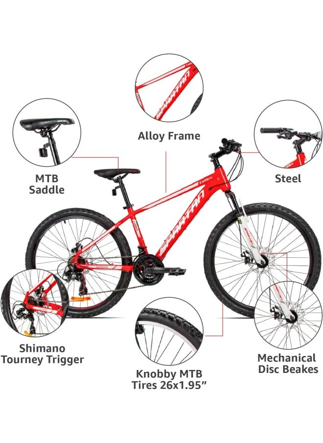 Spartan Calibre Hardtail Mountain Bicycle| 26 inch wheel size| 21 speed Shimano gear | For adults| Red  - Image 3