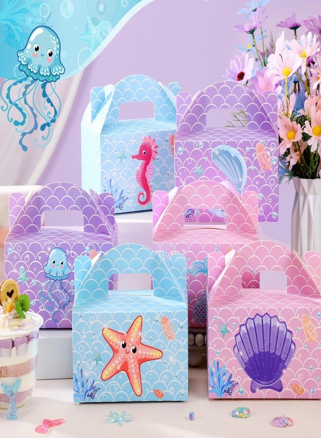 Dunzoom 24 Pcs Mermaid Party Favors Treat Boxes Shell Pearl Mermaid Goodie Bags Candy Gift Bags Ocean Gable Box with Handles for Girls Under The Sea Birthday Party Supplies - Image 3