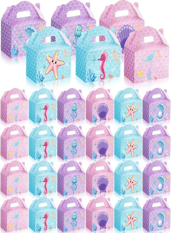 Dunzoom 24 Pcs Mermaid Party Favors Treat Boxes Shell Pearl Mermaid Goodie Bags Candy Gift Bags Ocean Gable Box with Handles for Girls Under The Sea Birthday Party Supplies - Image 1