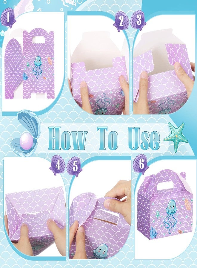 Dunzoom 24 Pcs Mermaid Party Favors Treat Boxes Shell Pearl Mermaid Goodie Bags Candy Gift Bags Ocean Gable Box with Handles for Girls Under The Sea Birthday Party Supplies - Image 4
