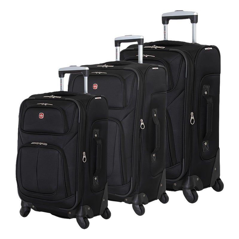 SwissGear Sion Softside Expandable Roller Luggage, Black, 3 Piece Set (21/25/27), Sion Softside Expandable Roller Luggage - Image 1