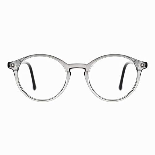 TIJN Blue Light Blocking Glasses for Women Men Vintage Thick Round Rim Frame Eyeglasses (Transparent Grey) - Image 1