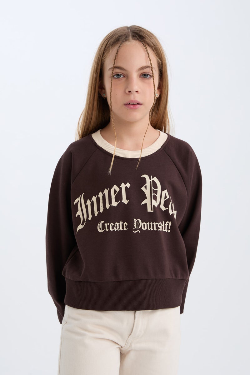 DeFacto Girl Relax Fit Printed Soft Furry Inside Sweatshirt - Image 3