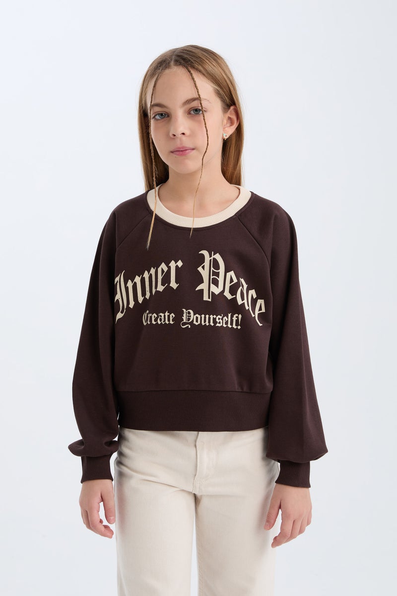 DeFacto Girl Relax Fit Printed Soft Furry Inside Sweatshirt - Image 1
