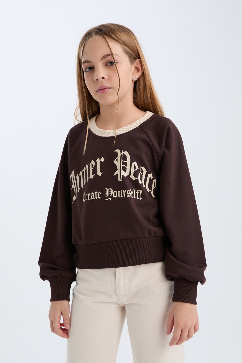 DeFacto Girl Relax Fit Printed Soft Furry Inside Sweatshirt - Image 5