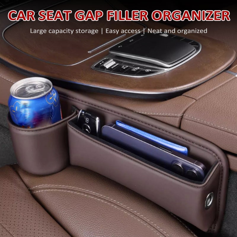 Car Seat Gap Filler Organizer: Black Passenger Side Premium PU Leather - Cup Holder & Charging Hole Design Car Seat Organizer for Car Front Seat Storage - Image 2