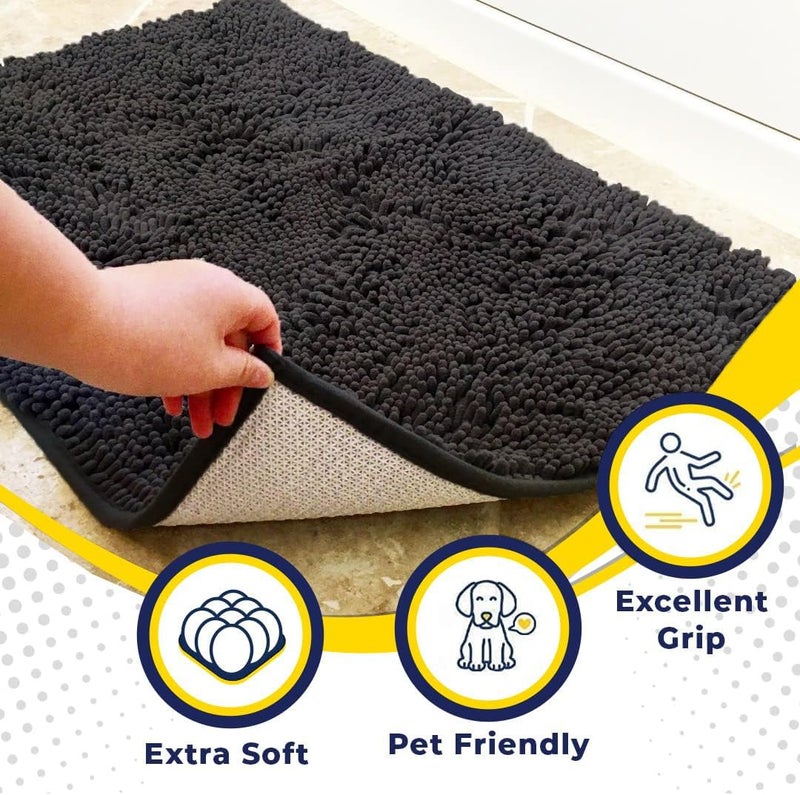 Muddy MatÂ® | Super Absorbent Door Mat Indoor, Microfiber Quick Dry Chenille Entryway Rug, Non-Slip Front Door Mat, Indoor Mats for Entryway, Machine Washable Pet Rug, Charcoal 18"x28" - Image 2