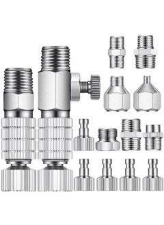 15 Pieces Airbrush Adapter Set Airbrush Quick Release Coupling Disconnect Adapter Kit Airbrush Quick Release Disconnect Fitting Connector Set Female Connectors for Air Compressor and Airbrush Hose