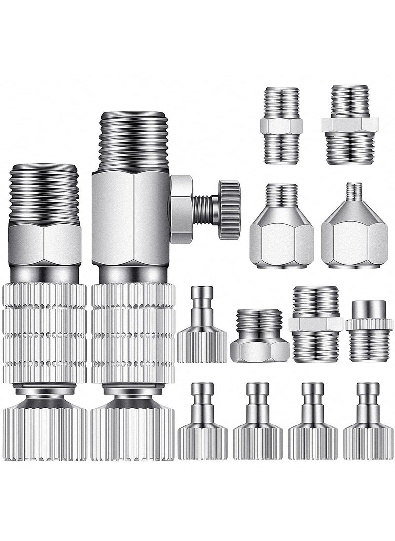 SYOSI - 15 Pieces Airbrush Adapter Set Airbrush Quick Release Coupling Disconnect Adapter Kit Airbrush Quick Release Disconnect Fitting Connector Set Female Connectors for Air Compressor and Airbrush Hose - Image 1