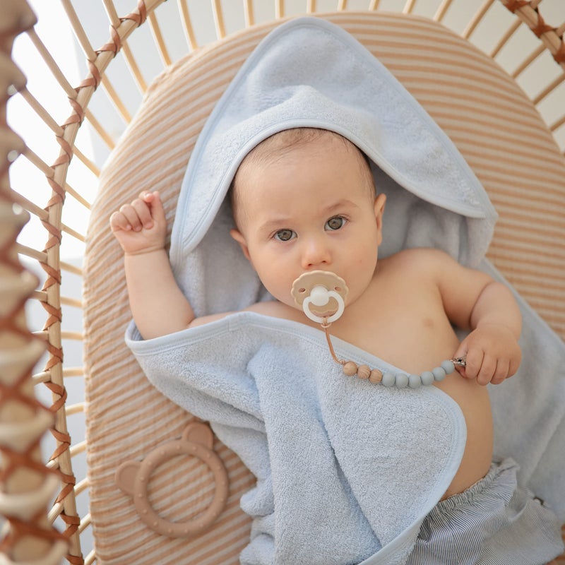 mushie Baby Hooded Towel | Organic Cotton (Baby Blue) - Image 4