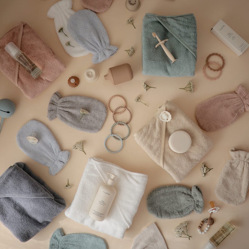 mushie Baby Hooded Towel | Organic Cotton (Baby Blue) - Image 5