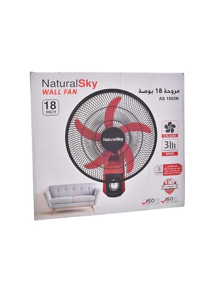 ناتشورال سكاي Natural Sky 18 Inch Wall Fan, 5 Blades with 3 Speed ​​Levels, Multicolor, 100 Watts - Image 1