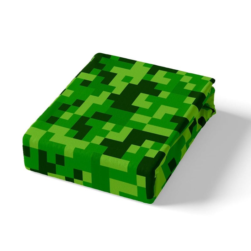 Castle Fairy Green Pixelated Miners Duvet Cover Set Full Size,Video Games Bedding Set for Kids Boys Girls Teens Room Decor,Cartoon Gamepad Comforter Cover Modern Geometric Check Quilt Cover,2 Pillowcases - Image 5