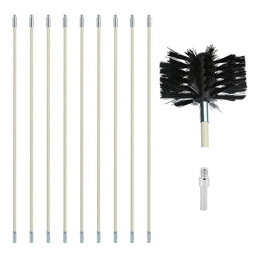 Copgge 12 Feet Stove Pipe Clean Brush Extension Rods Flexible Fireplace Chimney Brush Stove Pipe Brush Rod Rotary Air Duct Dryer Vent Cleaner Rods Flue Brush Chimney Sweep Kit with Brush Head - Image 1