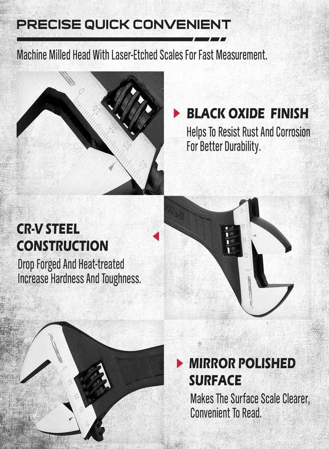 SEDY 12-Inch Adjustable Wrench, Black Oxide Finish Wide Jaw Spanner with Inch/Metric Scale, Premium Drop Forged Steel for Automotive Plumbing and Household Repairs - Image 4