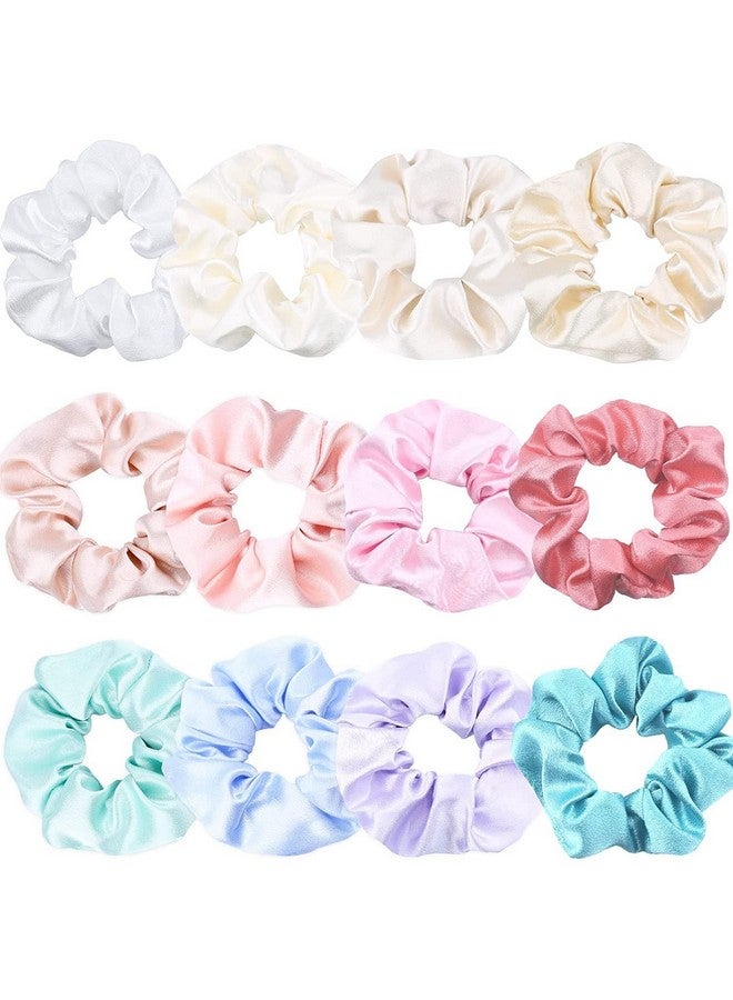 FAMEZA Cute Satin Hair Scrunchies for Girls, Soft as such Silk, Elastic Bands Ponytail Holder Hair Accessories, 12 Pack - Image 1