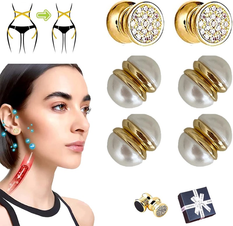 cheekyglo Kyana Lympha Circurl Magnetic Ear Ornament, Lymphatic Drainage Therapeutic Magnetic Ear Ornament, Non Piercing Earrings Promotes Blood Circulation For Women Men (3 Pairs - 2Pearl+1Diamond) - Image 1