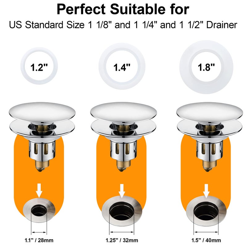 TIORIY Universal Pop-Up Bathroom Sink Stopper - For 1.1~1.5 Inch Wash Basin Drain Strainer Bounce Sink Drain Filter With Hair Catcher Anti Clogging Stainless Steel Sink Plug Chrome - Image 3