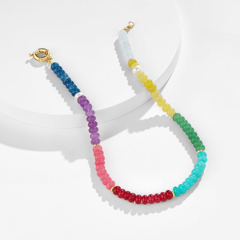 KissYan Beaded Gemstone Necklace for Women, Colorful Boho Bead Choker Natural Stone Surfer Beach Necklaces 14K Gold Plated Summer Handmade Jewelry(B32) - Image 4