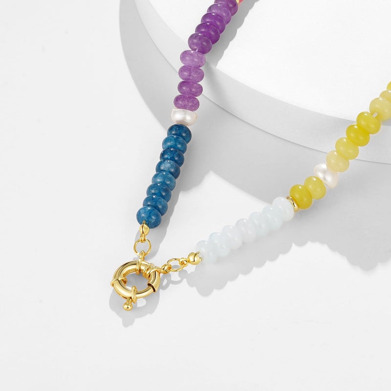 KissYan Beaded Gemstone Necklace for Women, Colorful Boho Bead Choker Natural Stone Surfer Beach Necklaces 14K Gold Plated Summer Handmade Jewelry(B32) - Image 5
