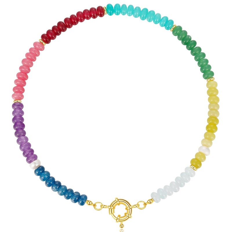 KissYan Beaded Gemstone Necklace for Women, Colorful Boho Bead Choker Natural Stone Surfer Beach Necklaces 14K Gold Plated Summer Handmade Jewelry(B32) - Image 1