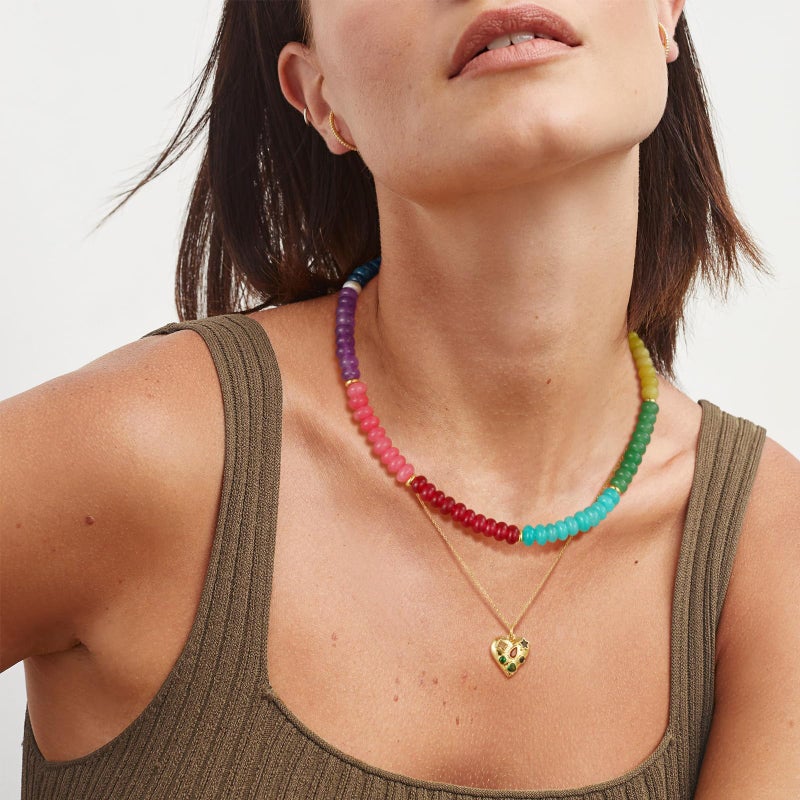 KissYan Beaded Gemstone Necklace for Women, Colorful Boho Bead Choker Natural Stone Surfer Beach Necklaces 14K Gold Plated Summer Handmade Jewelry(B32) - Image 2