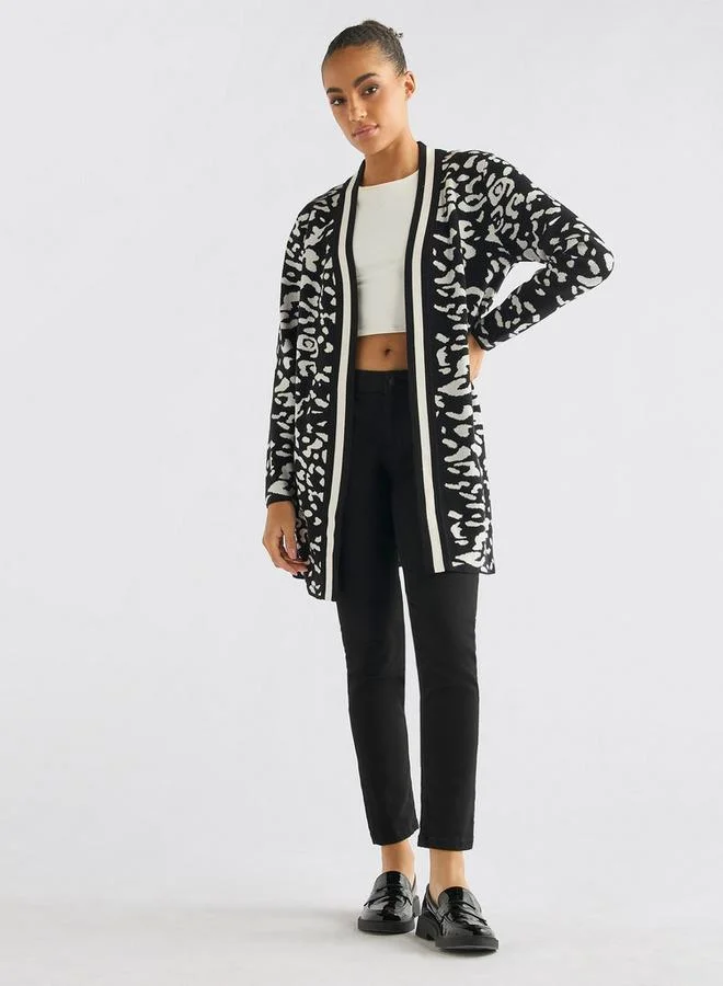 Splash FAV Textured Open Front Cardigan with Long Sleeves