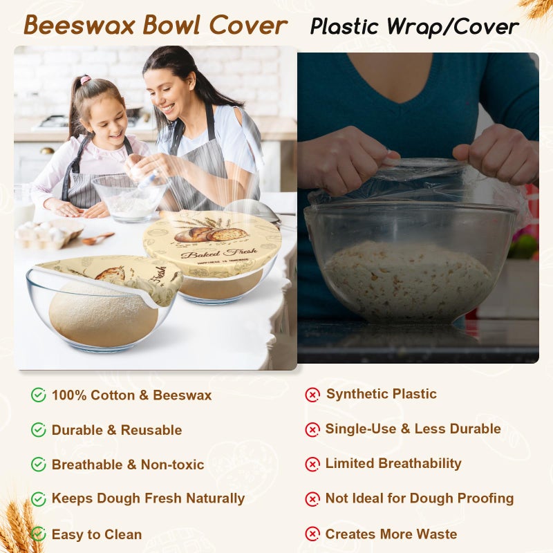fufeisi 2Pack Beeswax Bowl Covers for Bread Proofing, Large 10inch Sourdough Bowl Covers, Reusable Bowl Covers for Dough Proofing and Food Storage, Elastic Shower Caps for Sourdough Bread - Image 4